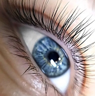 Nahaufnahme eines blauen Auges mit hochgezogenen Wimpern