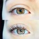 Vergleich zweier Augen, das eine unten hat angehobene Wimpern